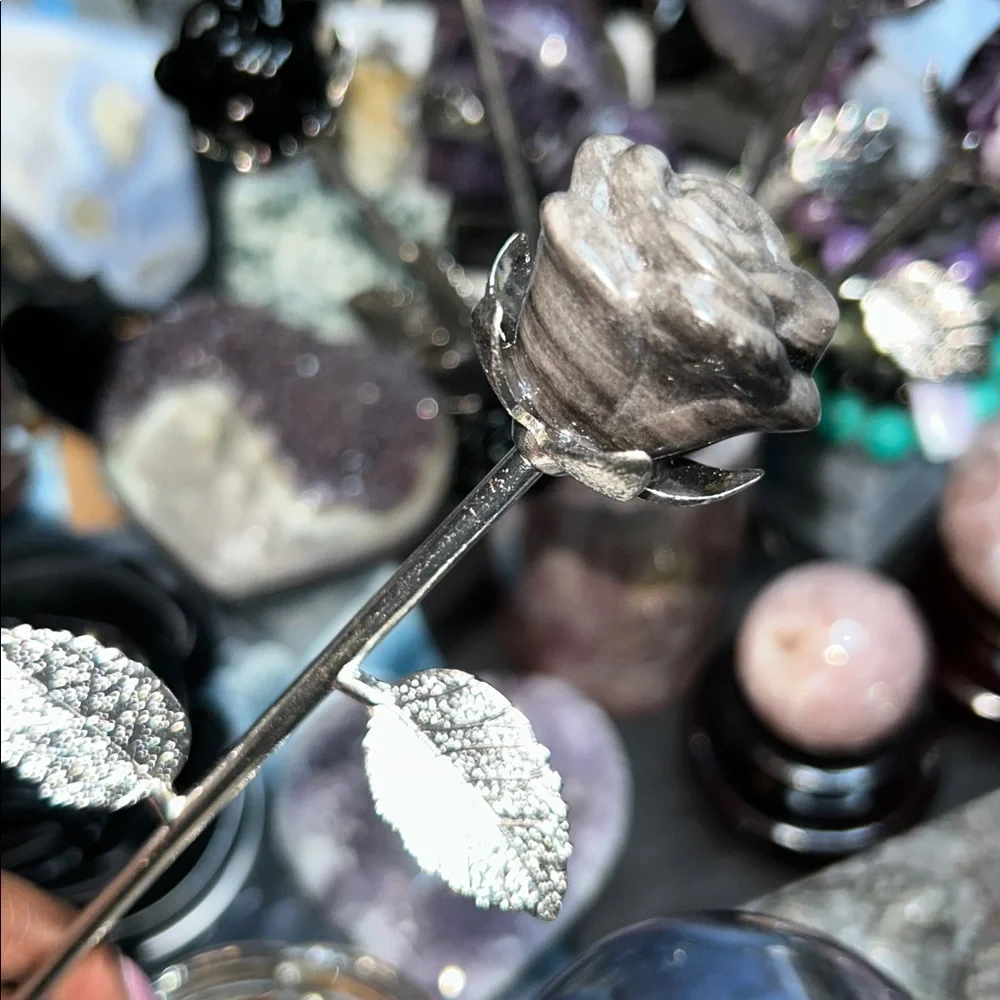 Fluorite root Rose Carvings w/Silver Stainless stem - Price for 1 🌹🌹 - Picture 8 of 11